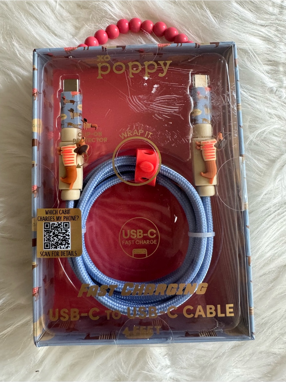 Poppy USB-C to USB-C Fast Charge Cable - Blue with Daschund